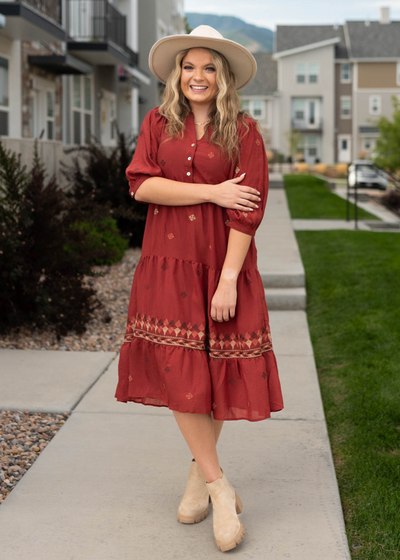 Short sleeve dark terracotta dress