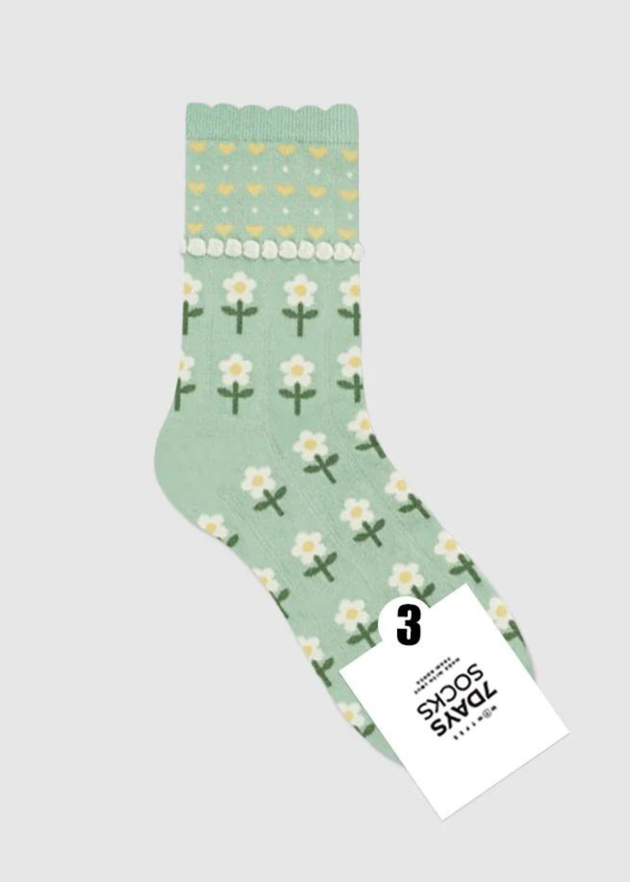 Green Heart Flower Socks