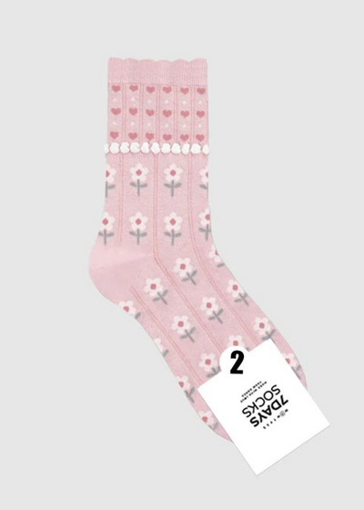 Pink Heart Flower Socks