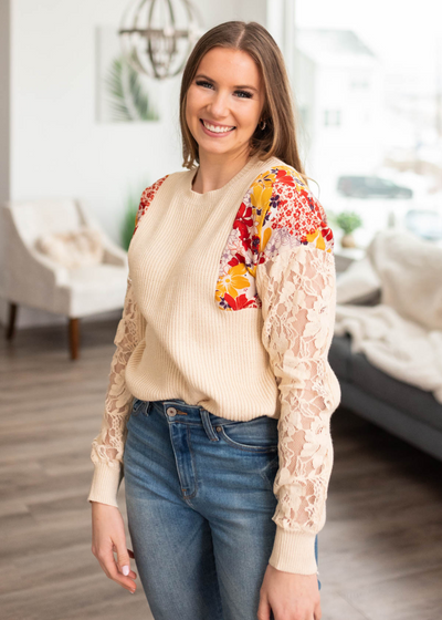 Ivory floral sweater
