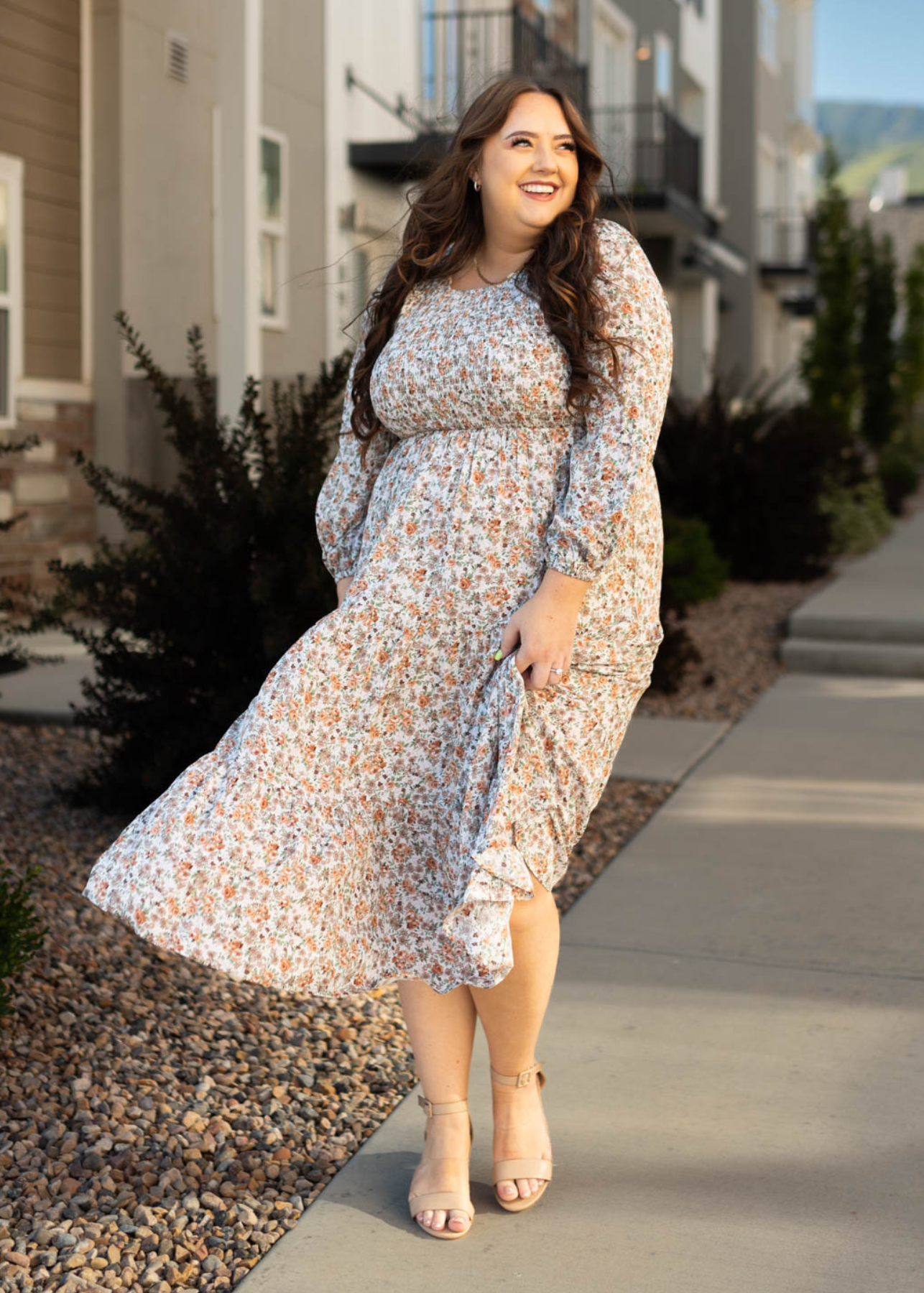 Taupe floral dress