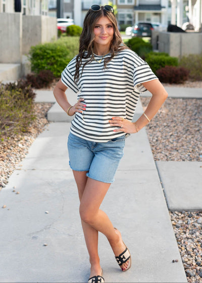 Eleni Black Striped Top
