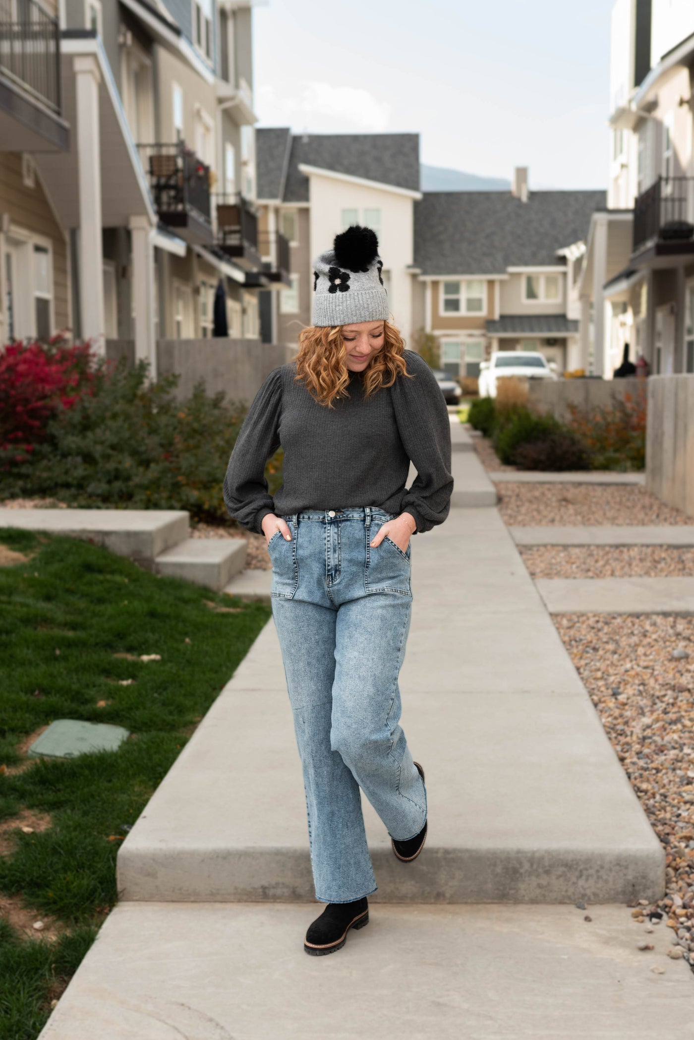 Charcoal top with long sleeves