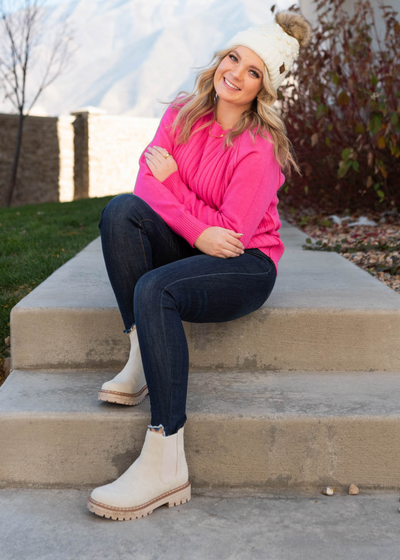 Long sleeve hot pink sweater
