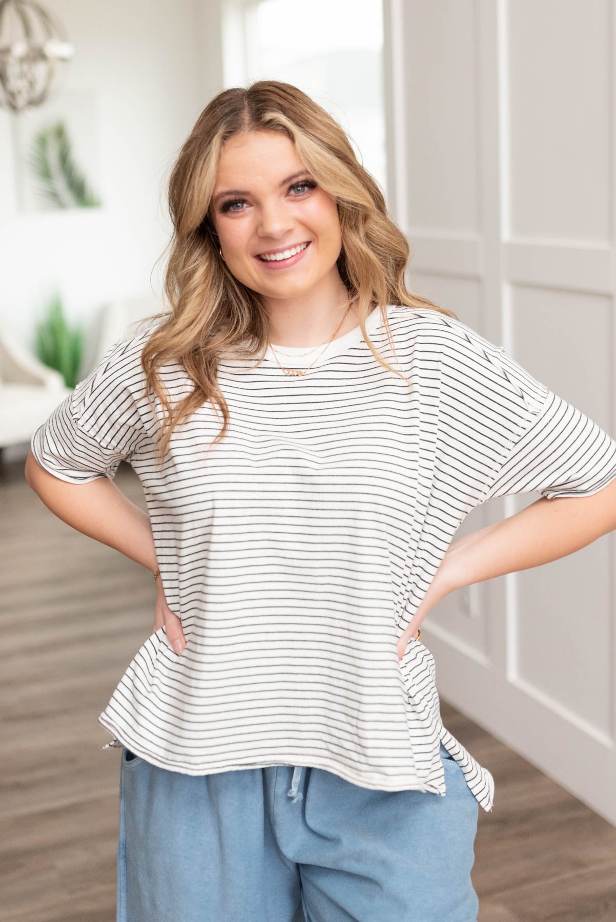 Short sleeve charcoal stripe shirt