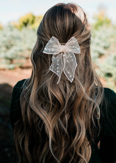 Blush sheer sequined bow