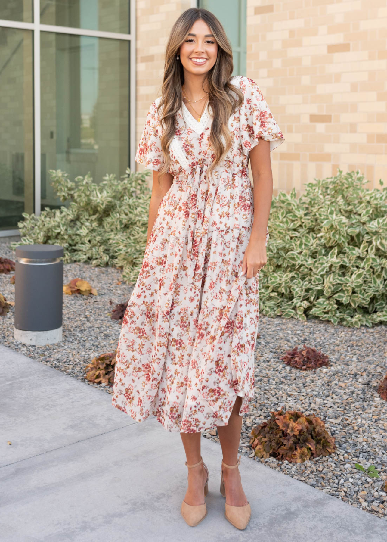 Cream floral tiered dress