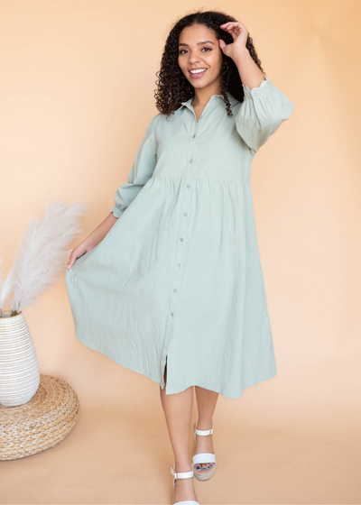 Sage button down dress