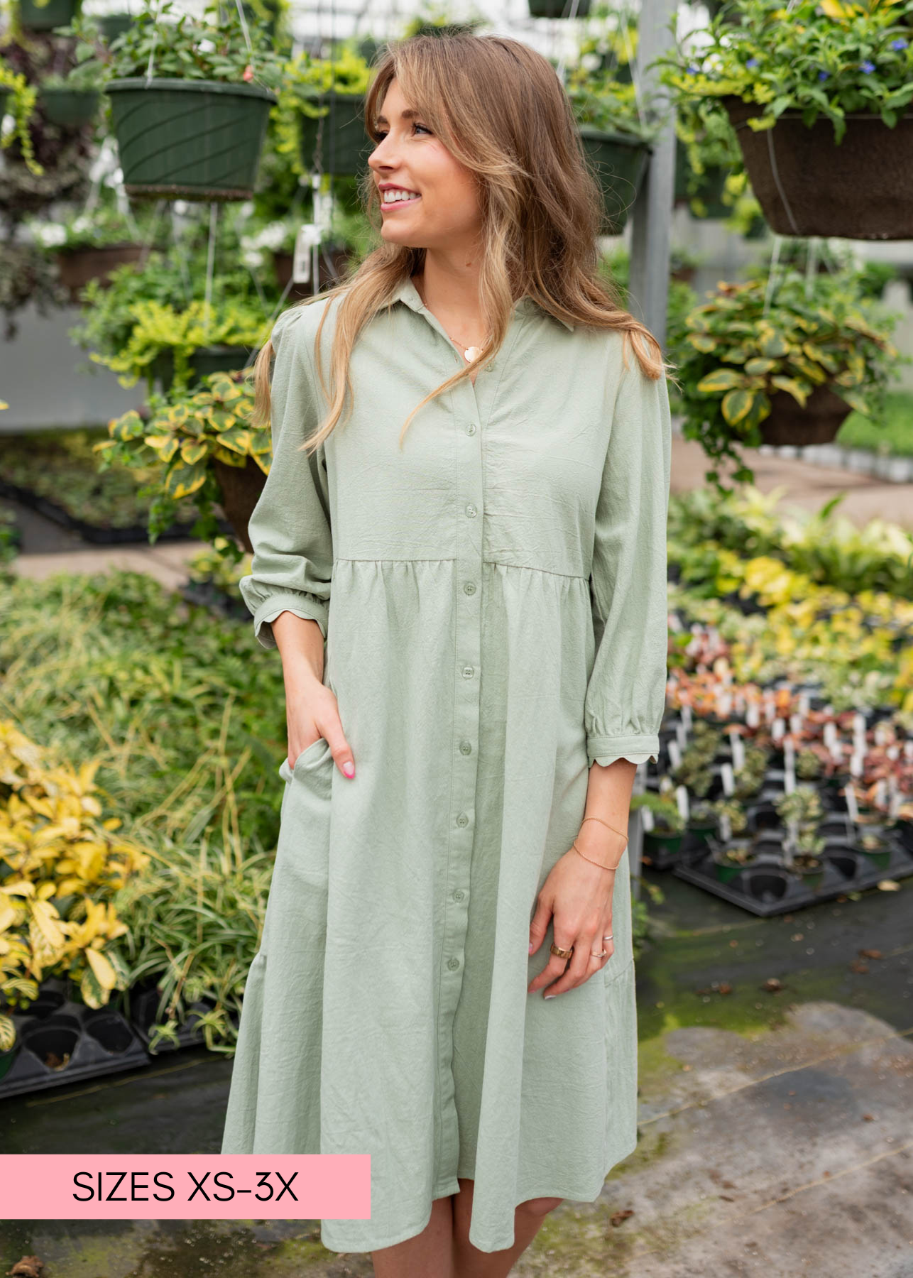 Sage button down dress