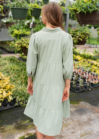 Back view of the sage button down dress