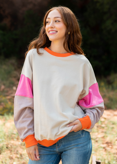 Stone pink pullover top with long sleeves