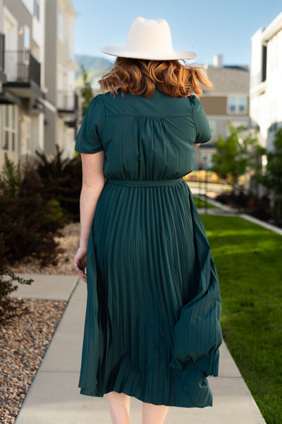 Back view of a hunter green dress