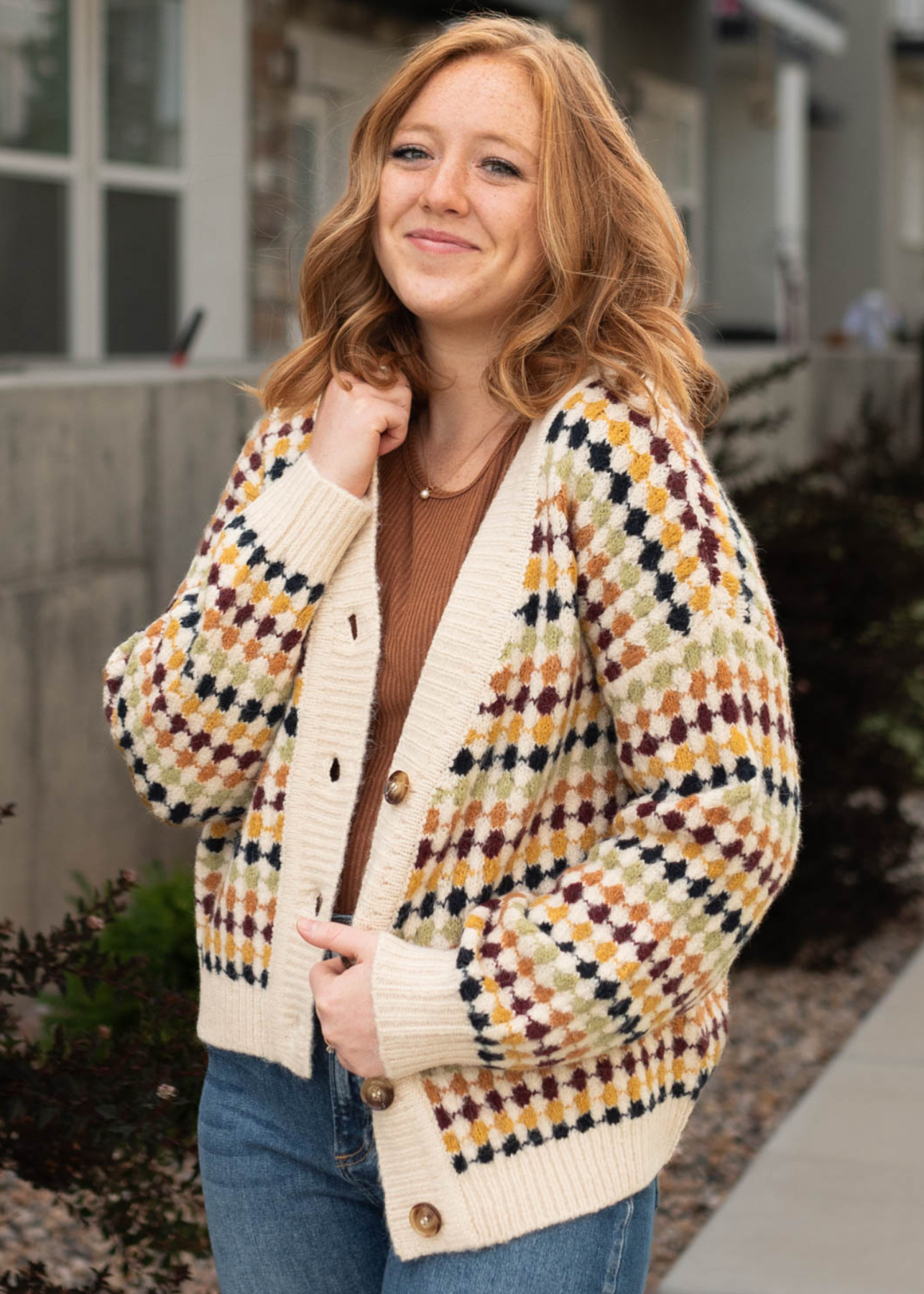 Multi color long sleeve cream cardigan