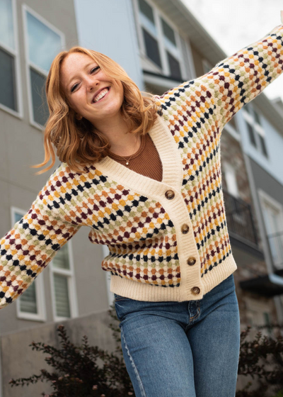 Button up long sleeve cream cardigan