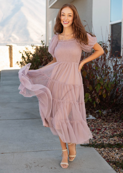 Puff sleeve mesh dress