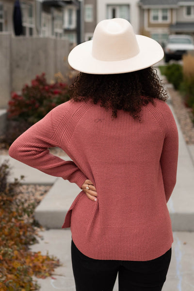 Back view of a marsala sweater