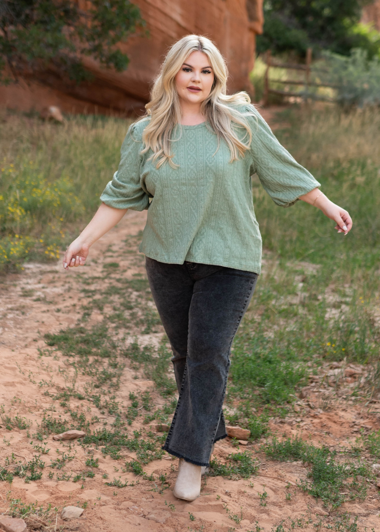 3/4 sleeve plus size sage green top