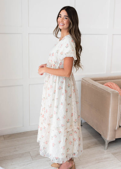 Side view of the cream rose dress
