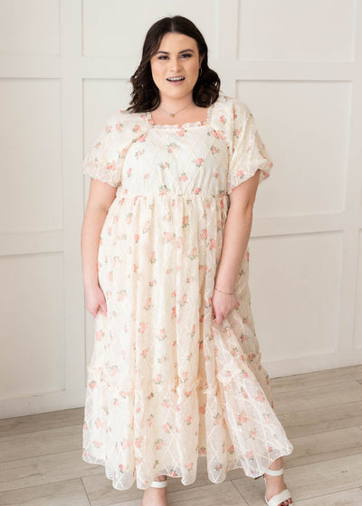 Plus size cream rose dress