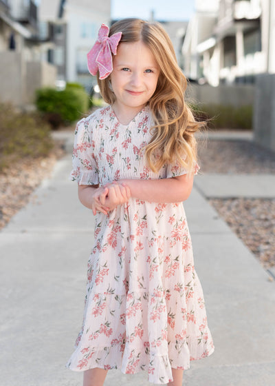Pink floral tiered little girl dress