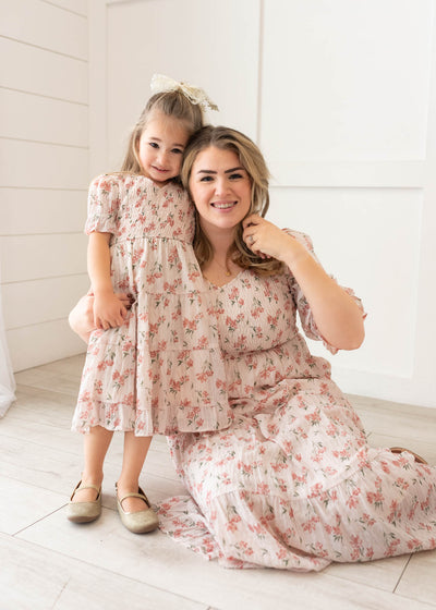 Emmie Pink Floral Tiered Little Girl Dress