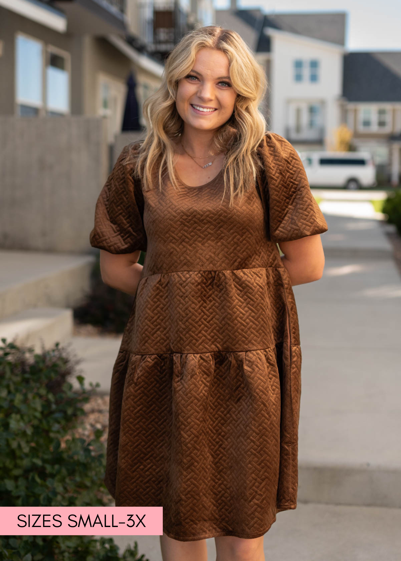 Short sleeve tiered chocolate dress