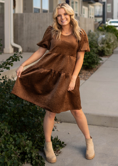 Short sleeve velvet chocolate dress
