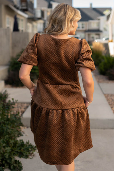 Back view of a chocolate dress