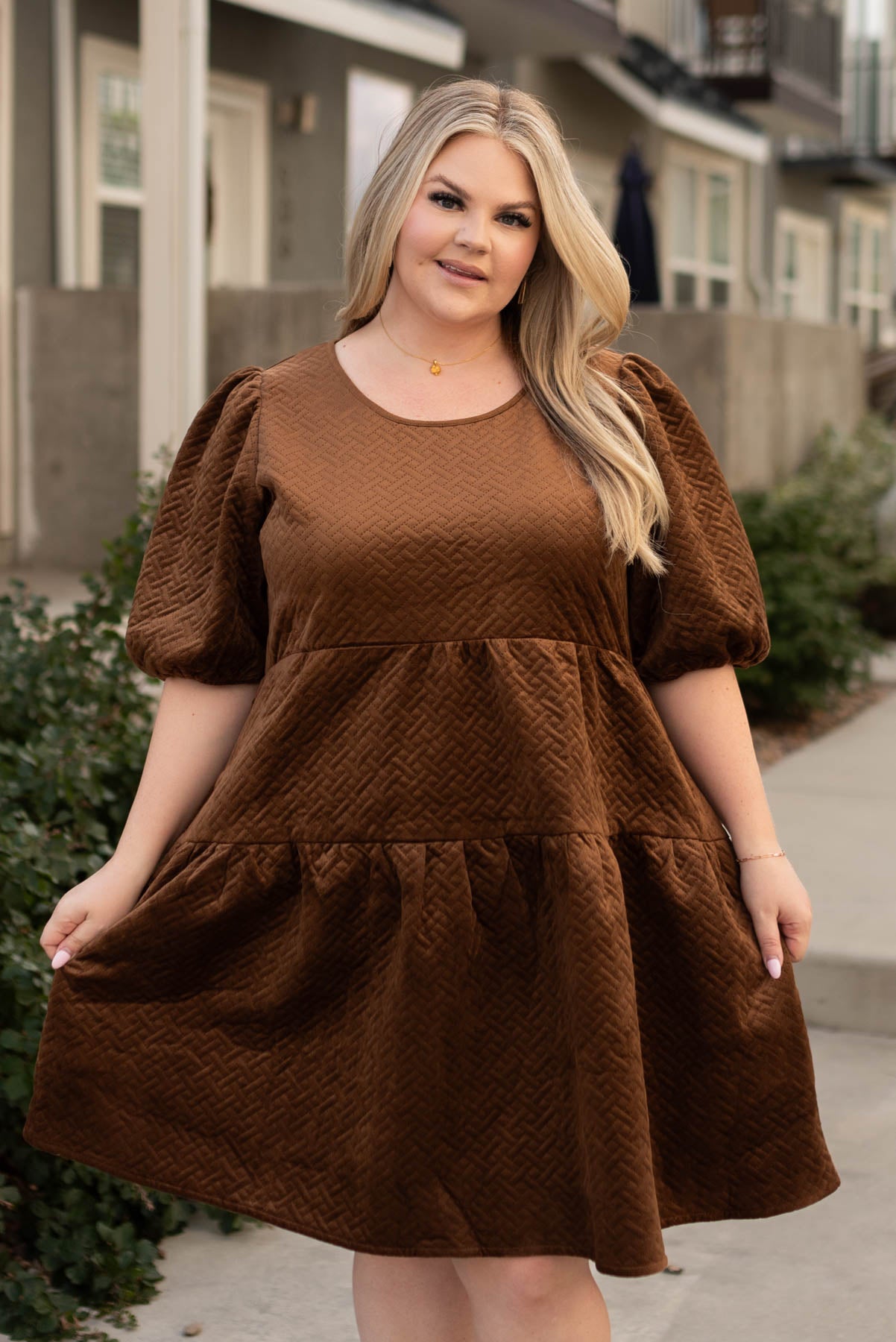 Short sleeve velvet plus size chocolate dress