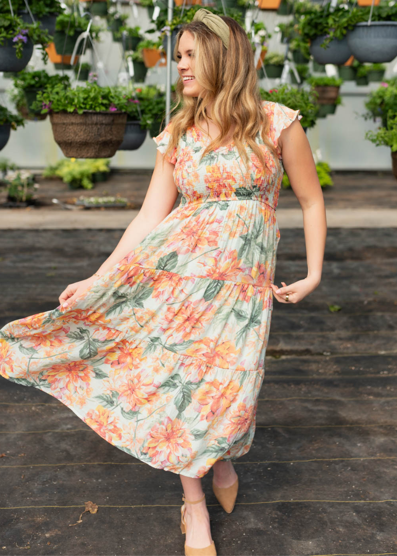 Cap sleeve mint floral dress