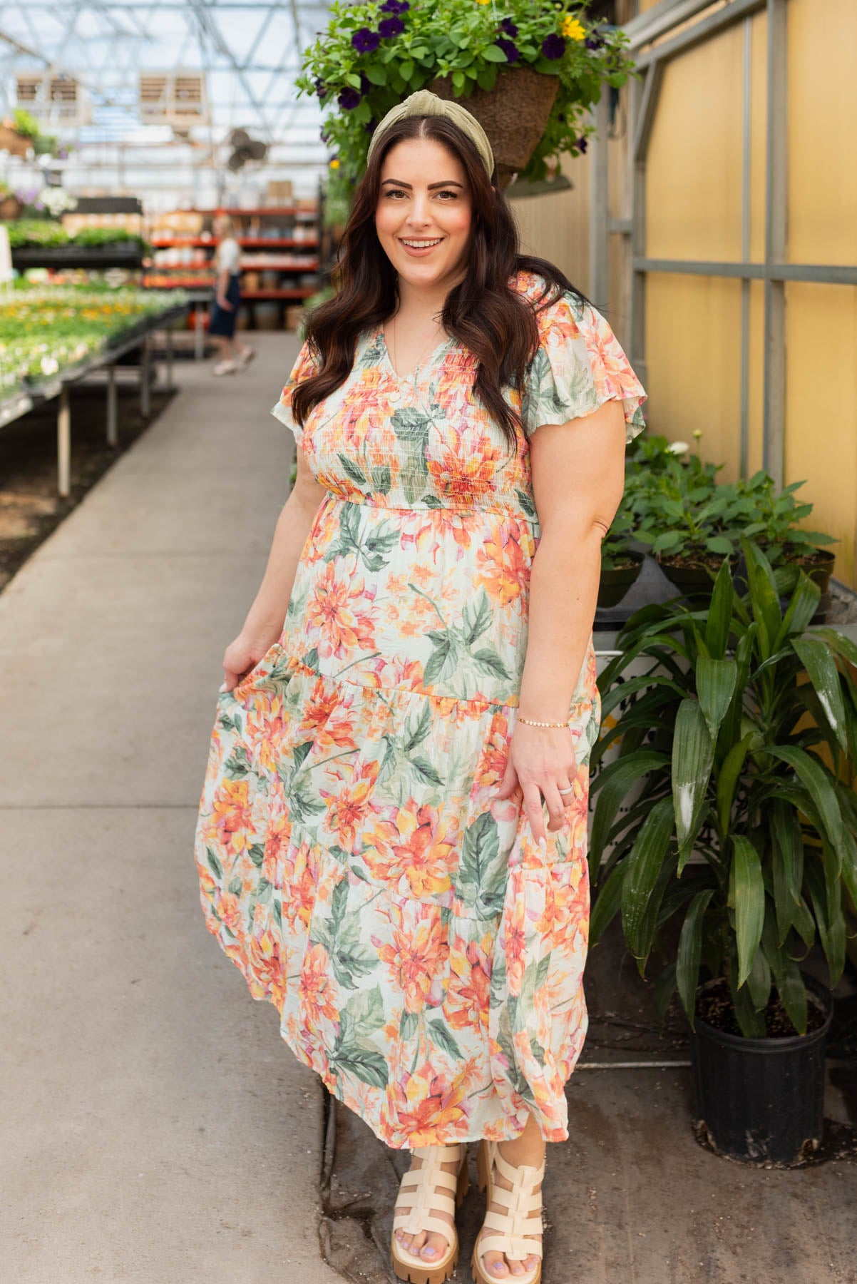Plus size short sleeve mint floral dress with a v-neck