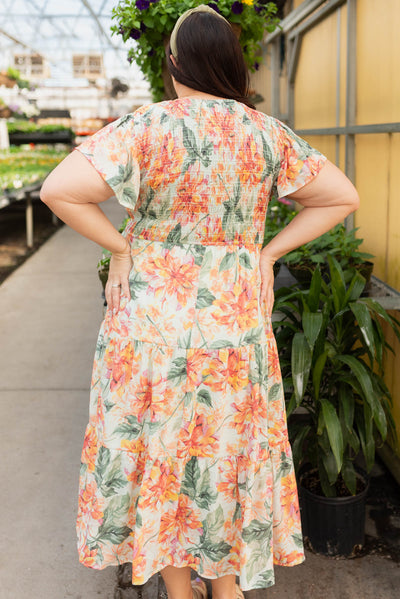 Back view of the plus size mint floral dress