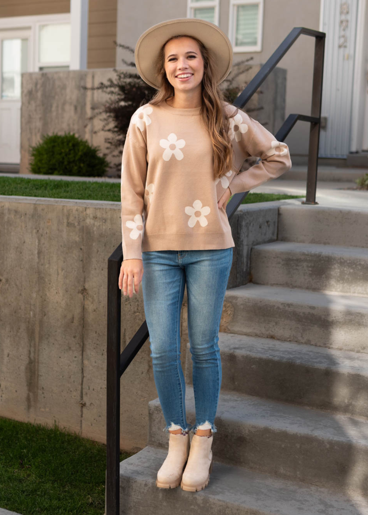 Eve Taupe Floral Sweater