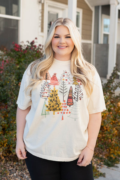 Short sleeve plus size Christmas tree shirt