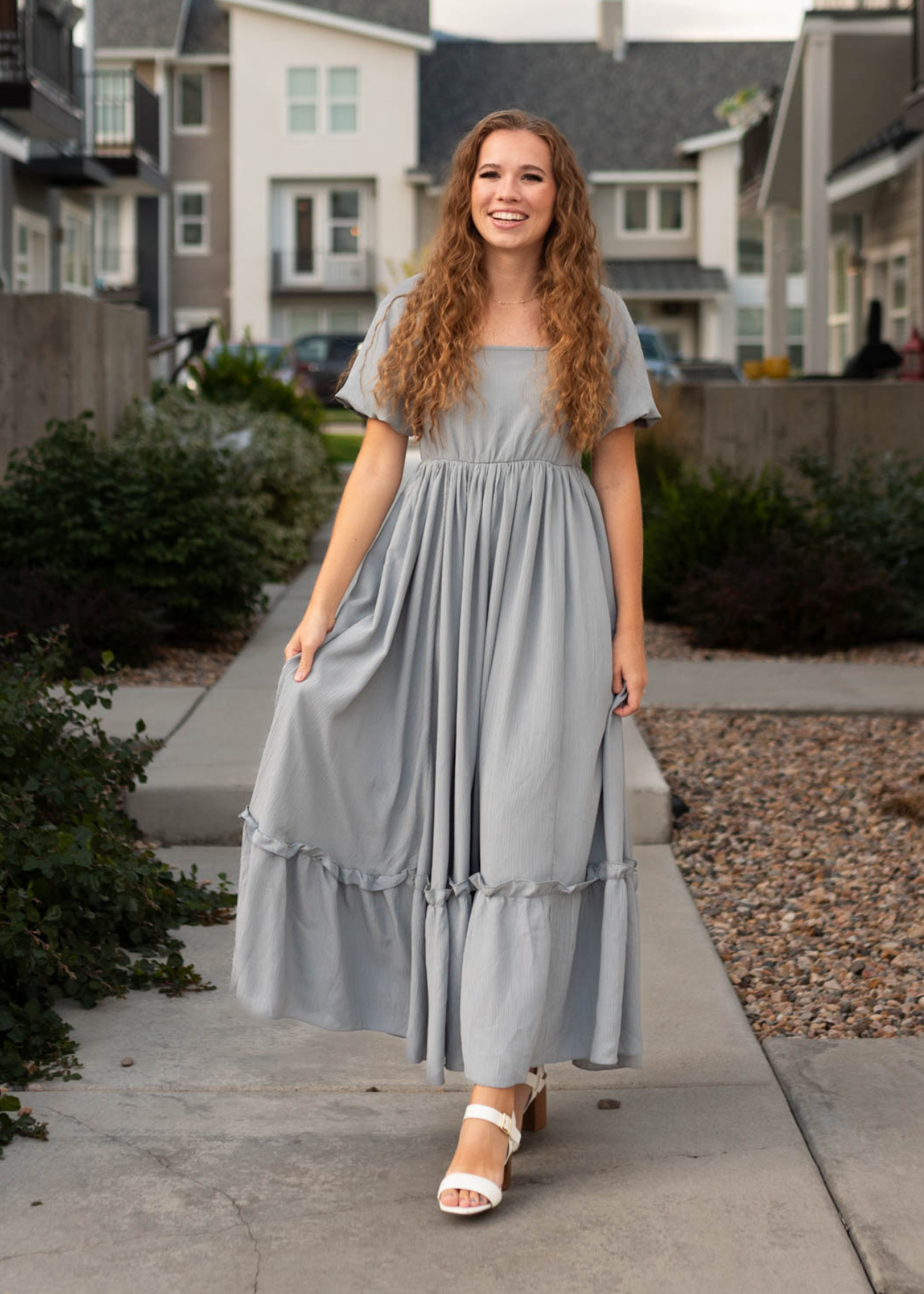 Long slate grey dress