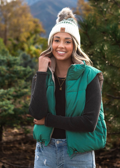 Zip up green reversible puff vest