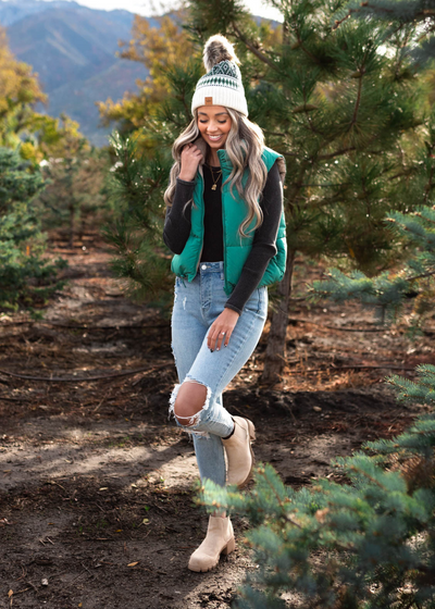 Green reversible puff vest