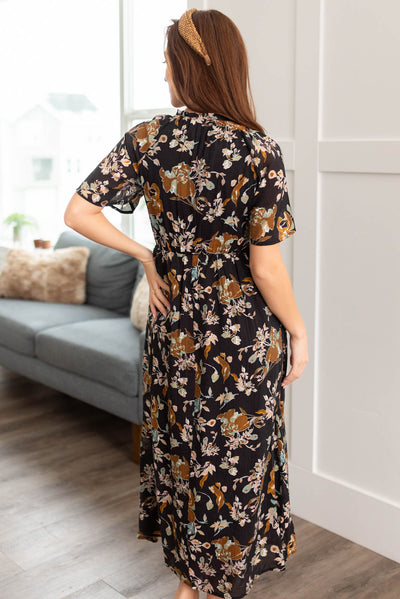 Back view of the black floral dress