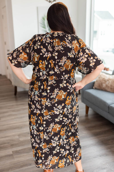 Plus size black floral dress