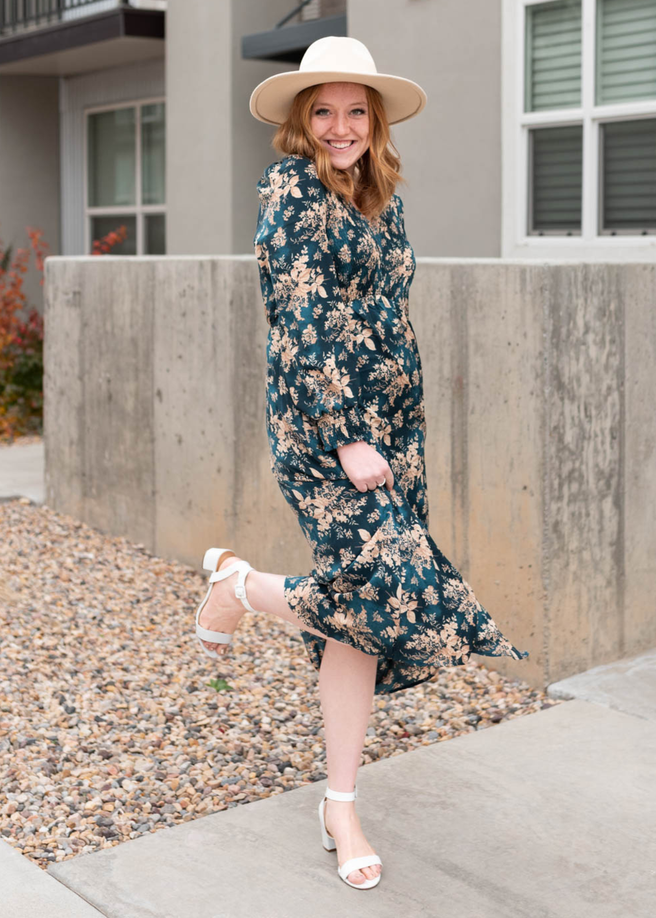 Teal satin floral dress