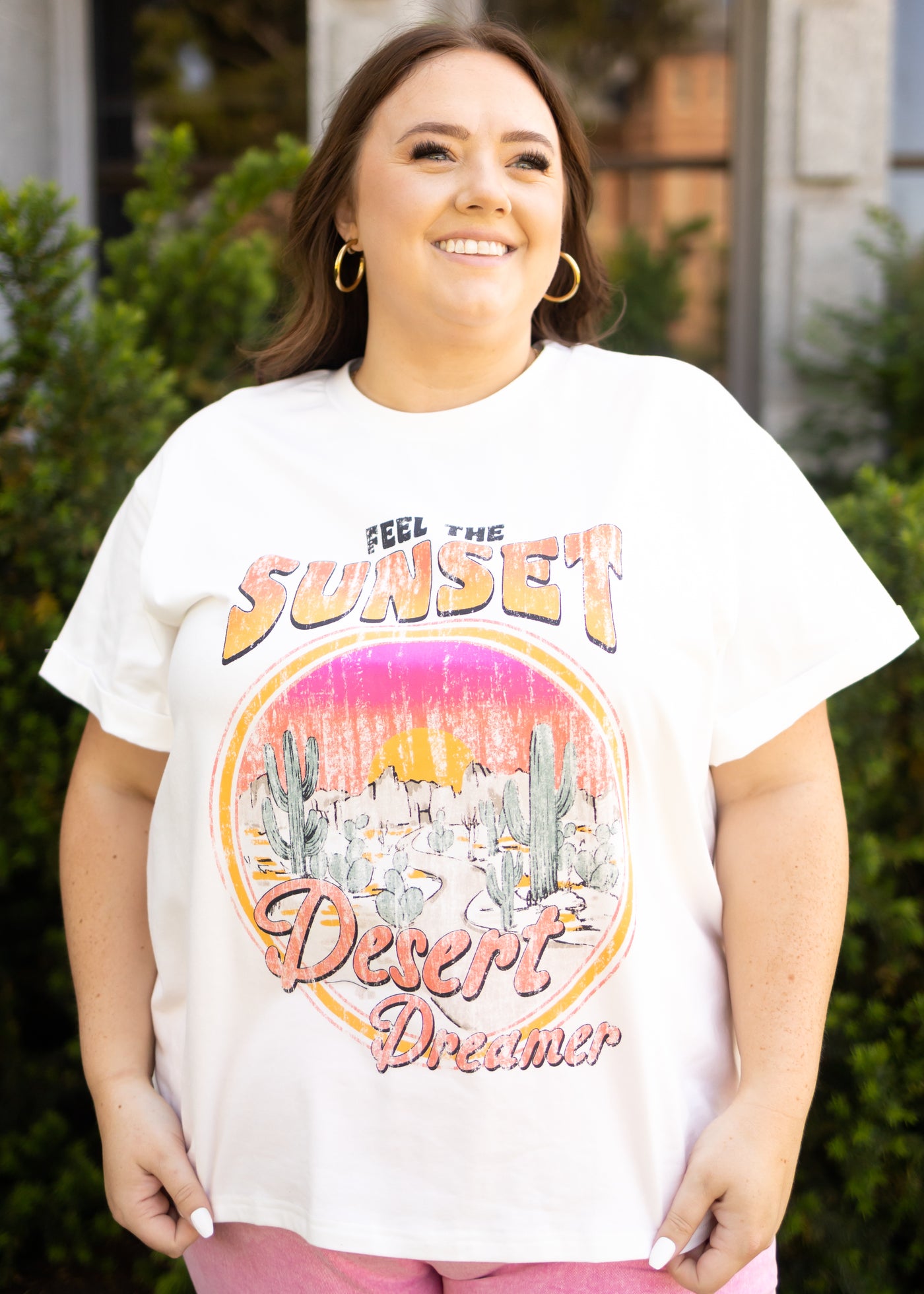 Short sleeve plus size sunset white tee