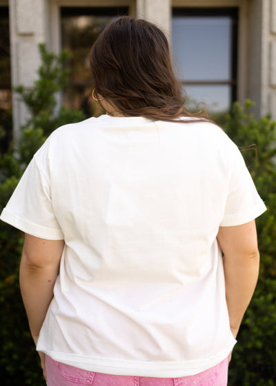 Back view of a plus size sunset white tee