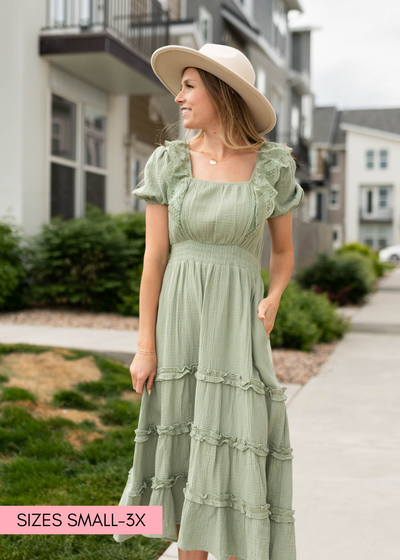 Short sleeve sage dress