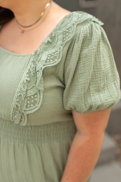 Plus size sage dress with lace