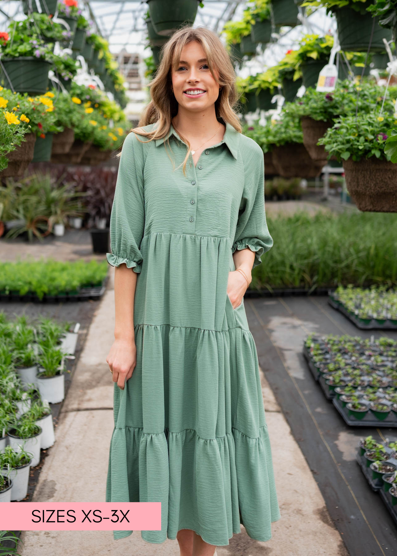 Green collared tiered dress