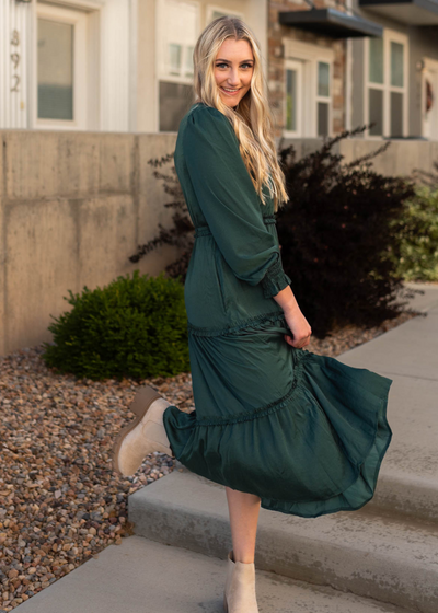 Long sleeve hunter green dress