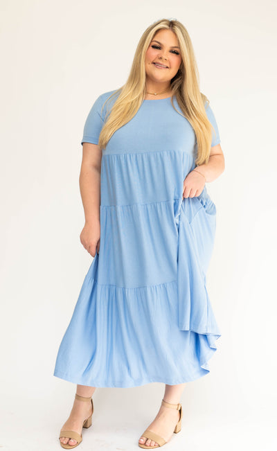 Plus size knit blue spring dress
