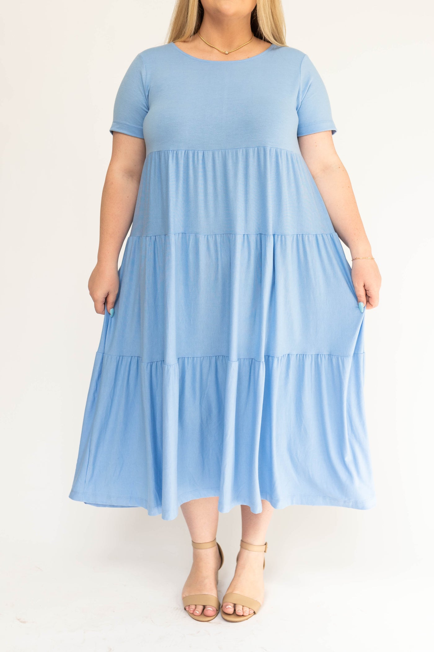Short sleeve plus size blue dress