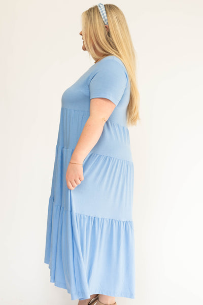 Plus size spring blue dress