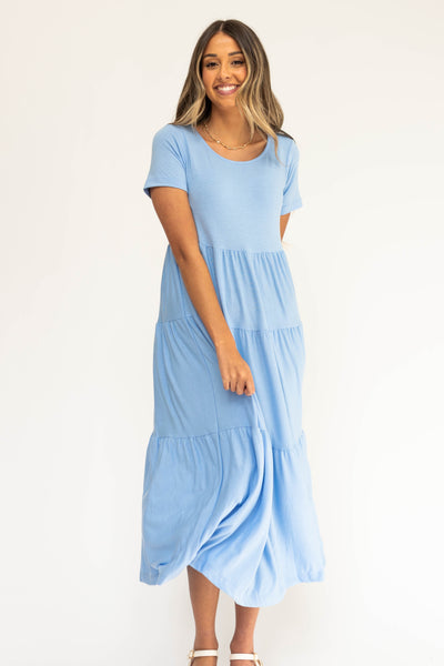 Short sleeve blue dress